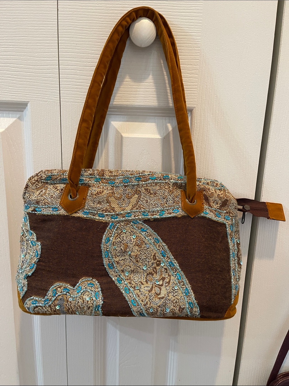 World Market Paisley Shoulder Bag in Brown & Blue